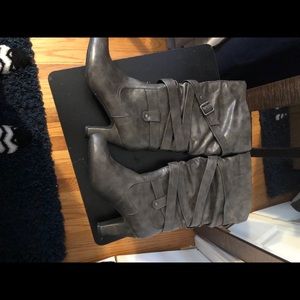 Gray and Black Boots